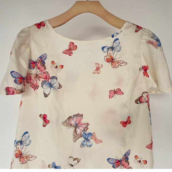 Vintage Silk Butterfly Fairy Top / Sz S/M / Flutter Sleeves Handmade Boxy Cut - Picture 6 of 8